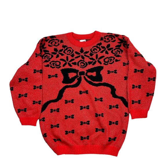 Vintage 80s Bow knit sweater size L - Picture 1 of 5